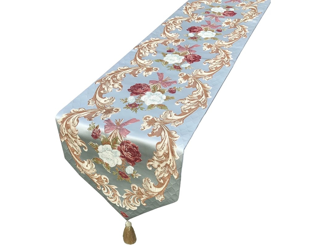 Caminho De Mesa Luxo Com Bordado Floral Decoração Cozinha 13 X 83 Polegadas Azul
