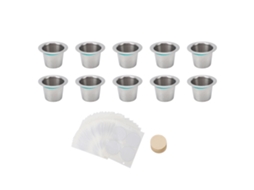 Cápsulas Recarregáveis em Aço Inoxidável com Tampas de Alumínio e Papel Filtro 10pcs | S/MARCA