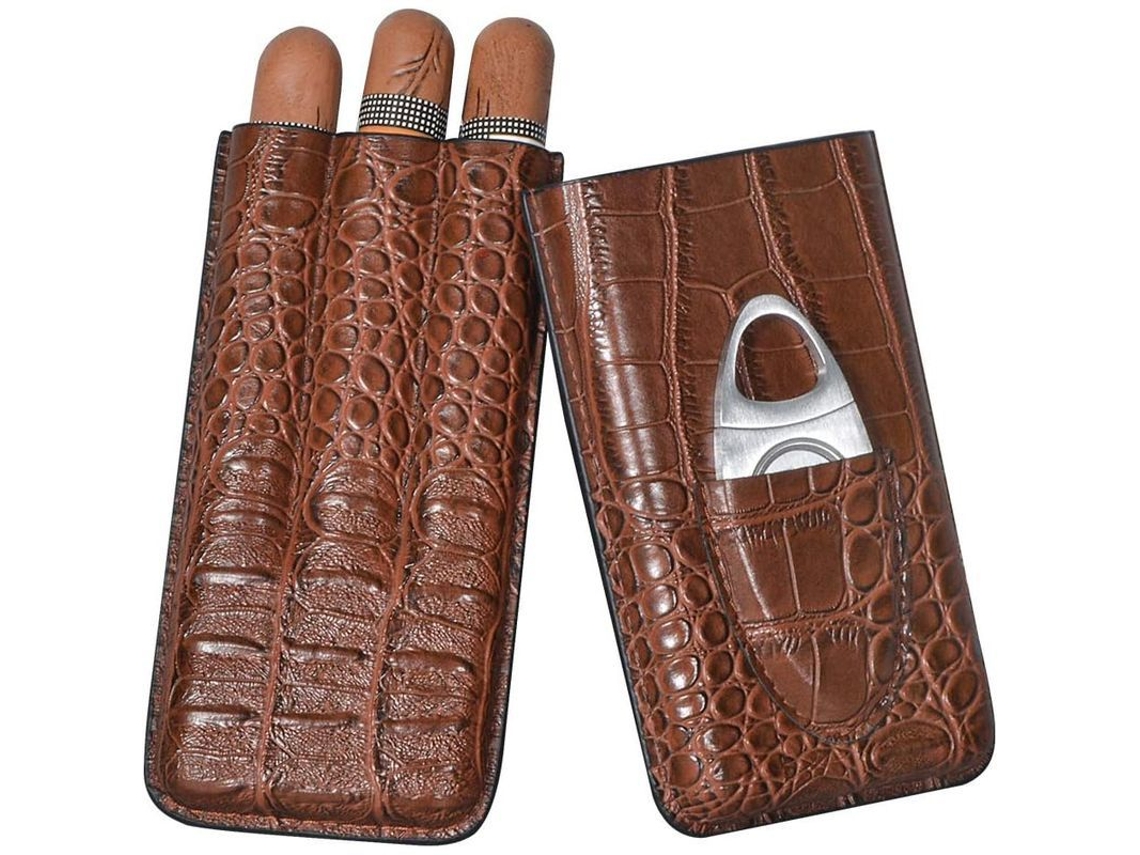 2026 humidor de Piel Con Patrón de Cocodrilo para 3 Cigarros Con Cortador de Acero Inoxidable