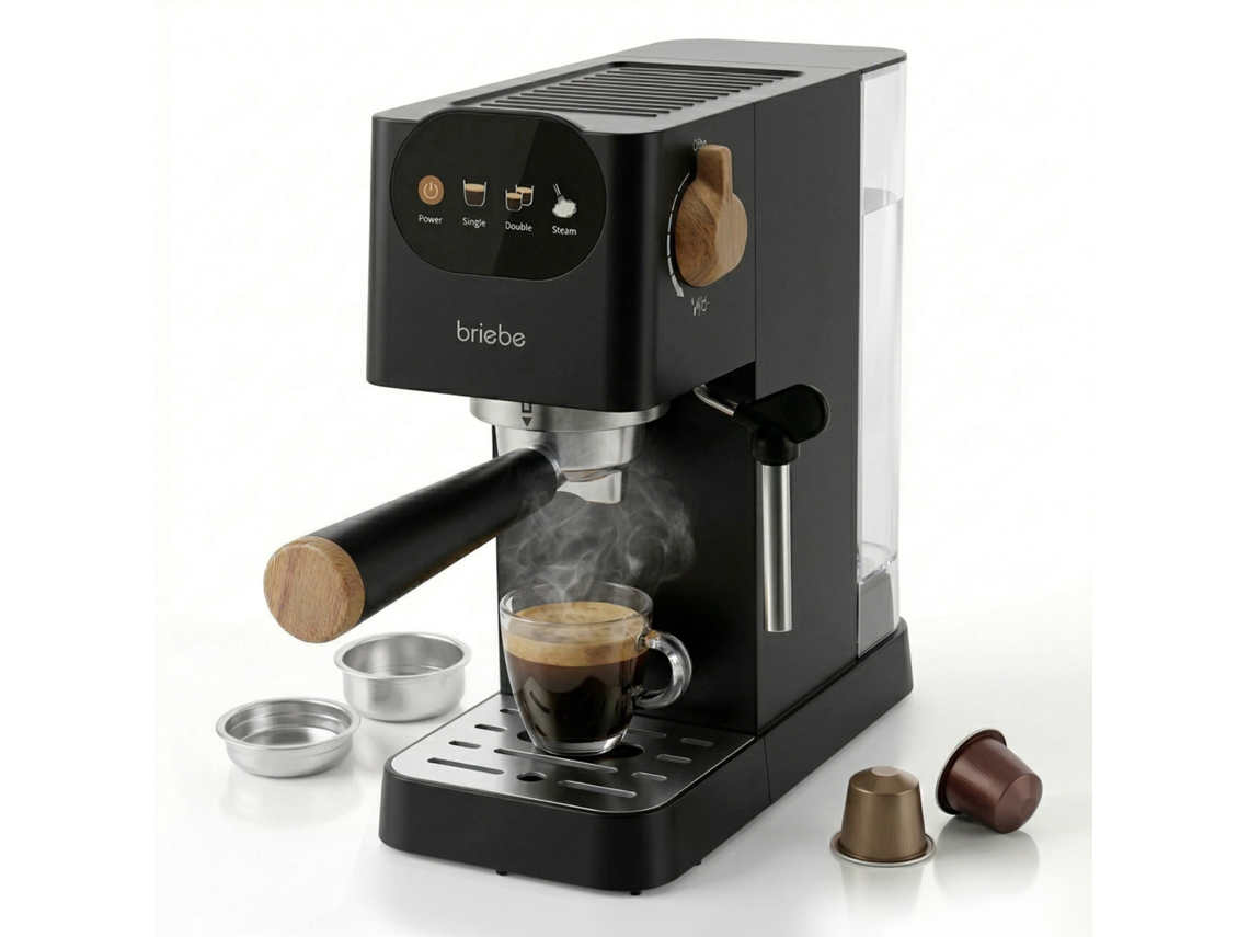 Nordic Máquina De Café Espresso Compatível Cápsulas Nespresso 20 Bares, Cafeteira Semiautomática, Vaporizador De Leite Briebe Ec1180blk Preto