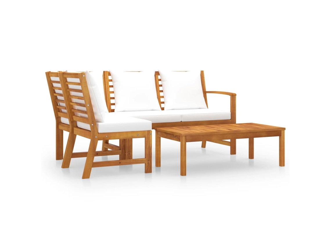 Maison Exclusive - 4 Pcs Conj. Lounge Jardim C/ Almofadões Cor Creme Acácia Maciça