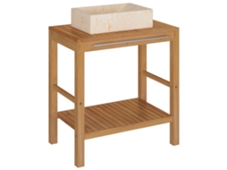 Maison Exclusive - Armário Casa De Banho Teca Maciça + Lavatório Mármore Cor Creme