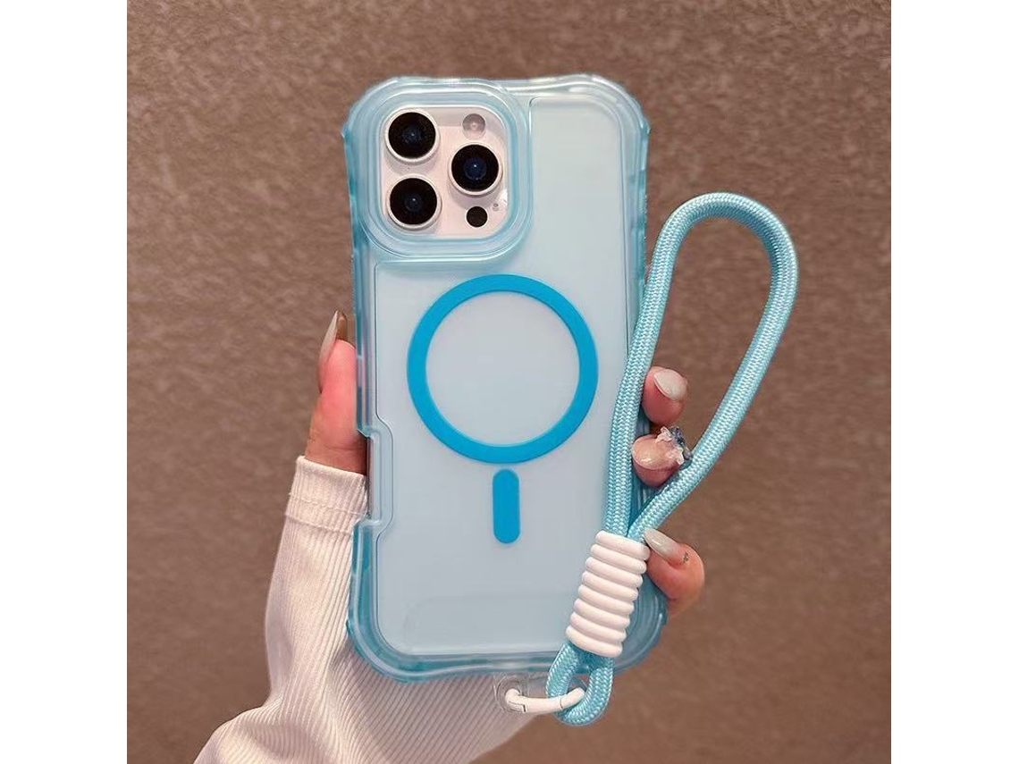 Capa De Telemóvel Com Alça De Pulso Magnética Para Iphone 16 Pro Max Azul Claro