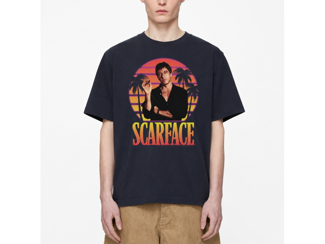Rockinstone Scarface Movie Miami Sunset Navy Adult T-shirt Size:l