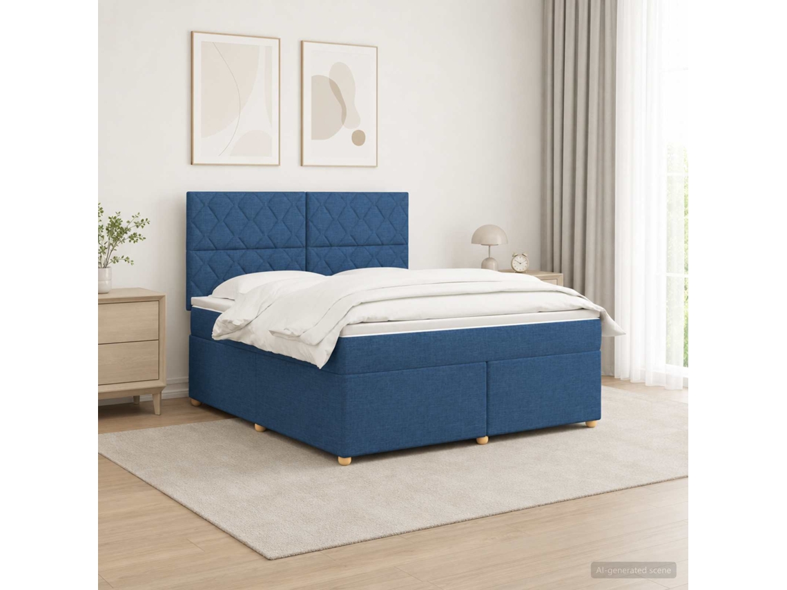 Vidaxl Cama Box Spring Com Colchão Azul 160 X 200 Cm Tecido