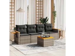 Vidaxl 5 Pcs Conjunto Sofás de Jardim C/ Almofadões Vime Pe Cinzento