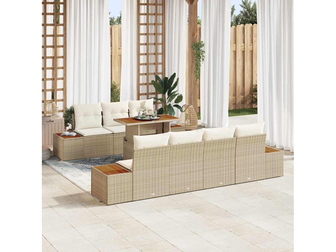 Vidaxl Conjunto De Sofá De Jardim 8 Pcs Bege Rattan Sintético