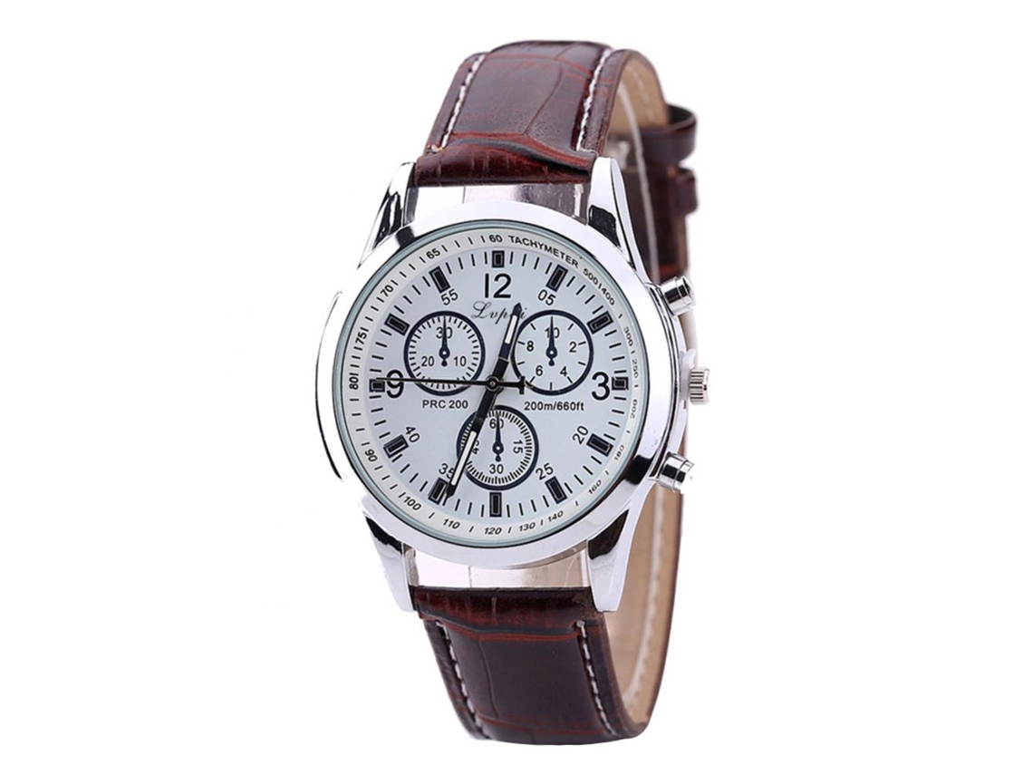 Relógio de quartzo casual unissex Lvpai com pulseira marrom e mostrador branco.