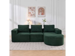 Sofá 3+2 Lugares Compressão Chaise Direita, Veludo Cotelê, Design Curvo NOVELA