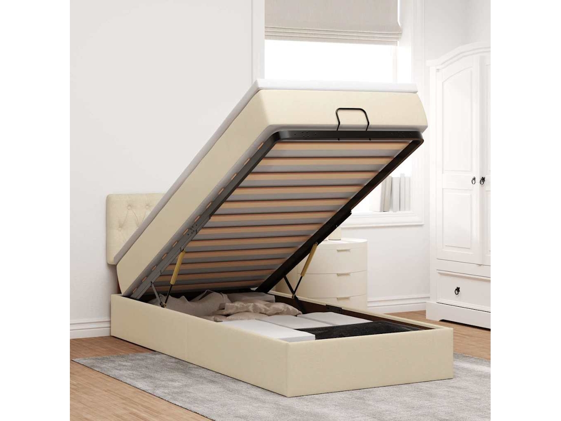 Vidaxl Cama Otomana Com Colchão 100x200 Cm Tecido Creme