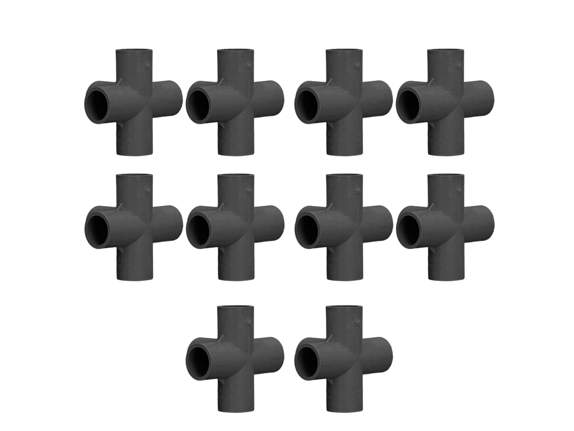 Conector De Tubo Pvc 5 Vias Ângulo Retto 90° 20mm Para Móveis Preto 10 Peças