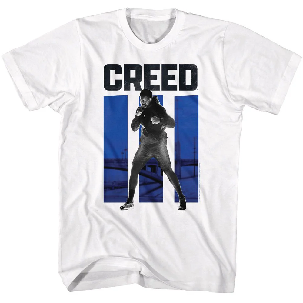 Unisex Adult T-shirt Rockinstone Rocky Movie Creed 3 Blue Bars White Sizem