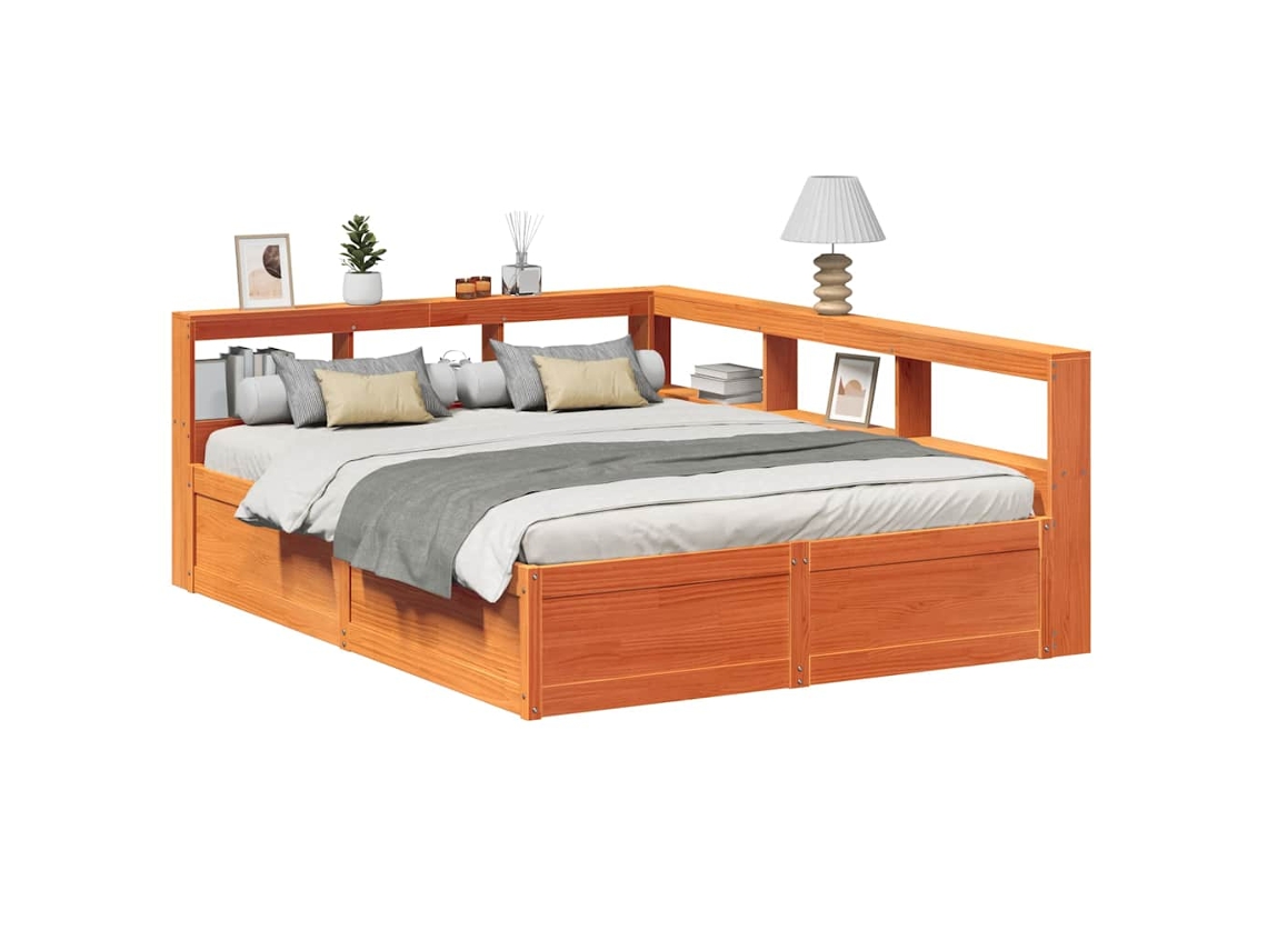 Cama Com Estante Sem Colchão 150x200 Cm Pinho Maciço