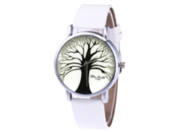 Relógio de quartzo unissex com pulseira de couro PU, mostrador redondo, branco casual.
