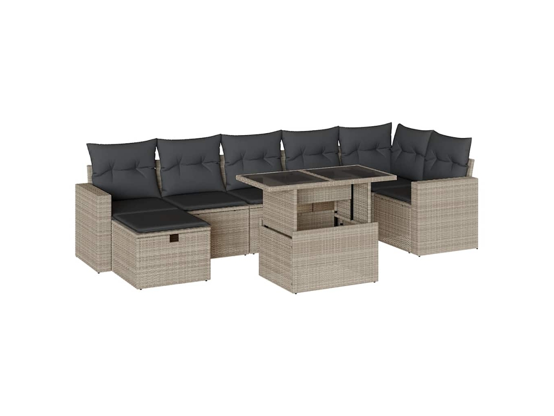 Conjunto de 8 Sofás Jardim com Almofadões Vime Pe Cinzento Claro MAISON EXCLUSIVE (8 pcs)