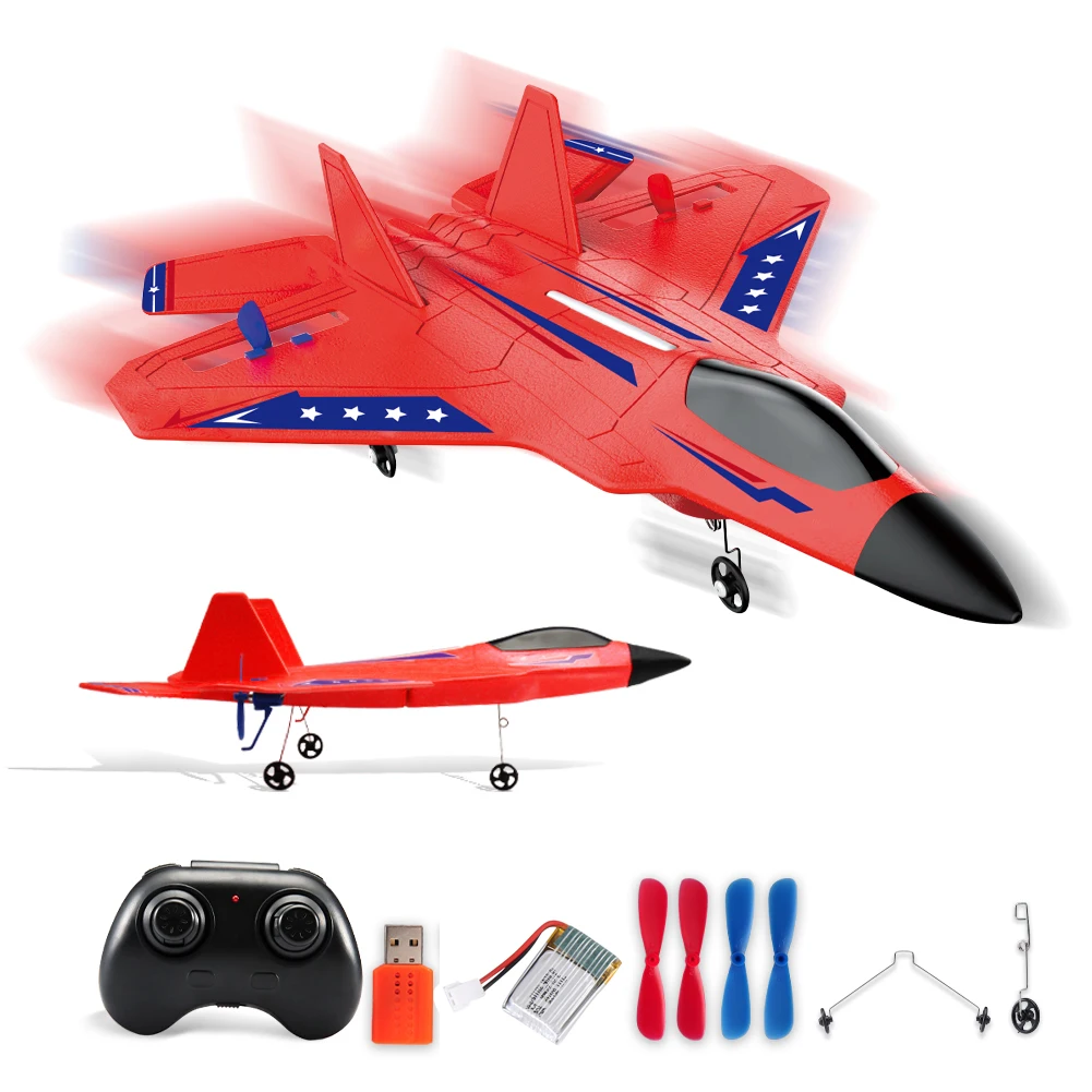(rojo) Planeador F22 Raptor 2.4g De 2 Canales Con Control Remoto Y Luces Led