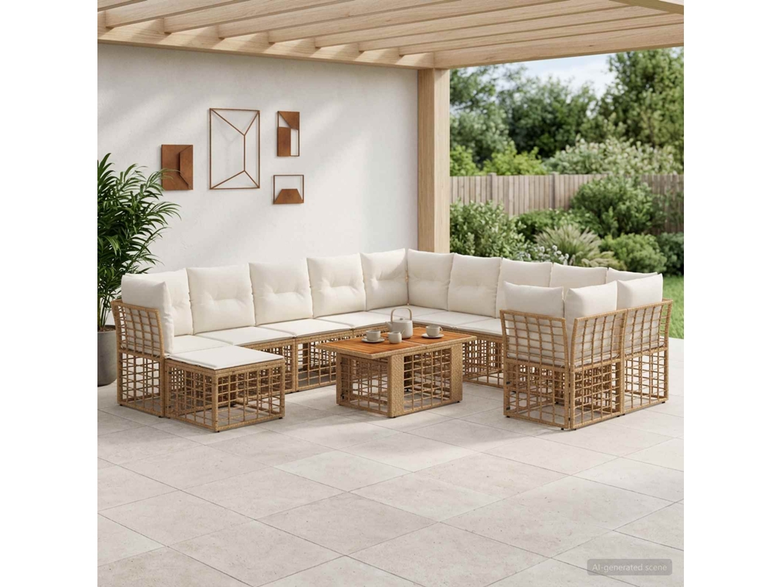 Vidaxl Conjunto De Sofá De Jardim 12 Unid. Natural E Branco Creme