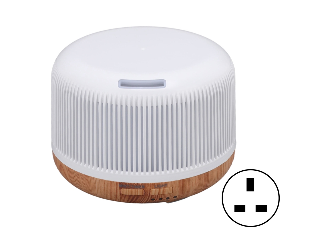 Umidificador de 300 ml com difusor de aromaterapia, design com textura de madeira, 7 luzes LED coloridas para casa, quarto ou escritório, 100-240 V
