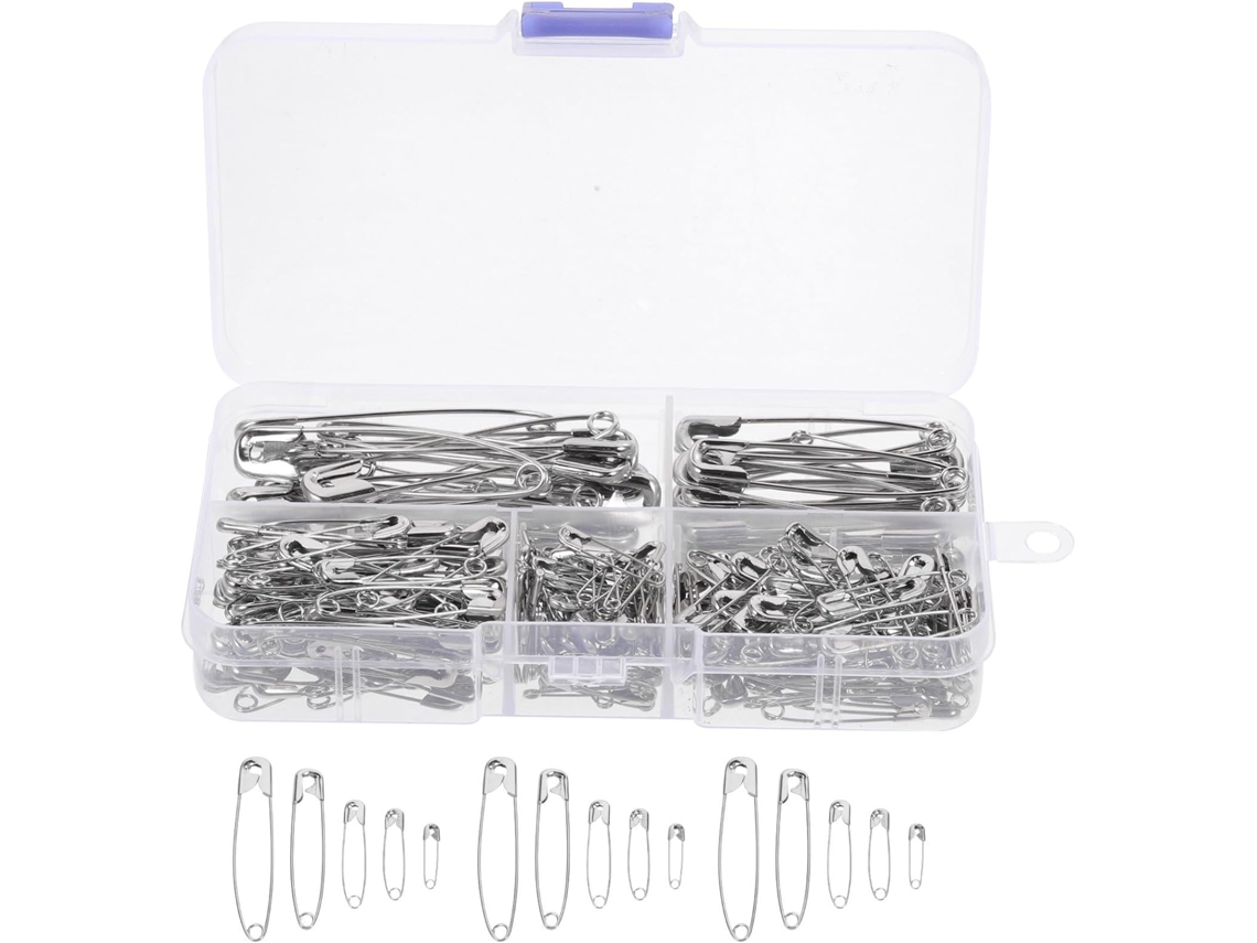 Alfinetes De Segurança Metal, Aço, Caixa Com 260 Unidades Na Cor Prata, Para Consertos de Roupas, Trabalhos Manuais E