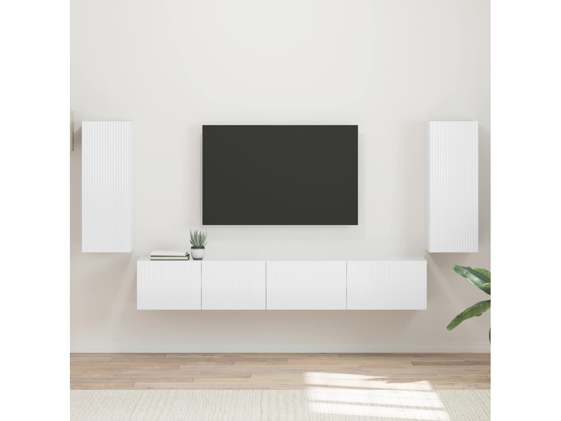 Vidaxl Conjunto De Móvel De Tv 4 Unid. Branco Brilhante