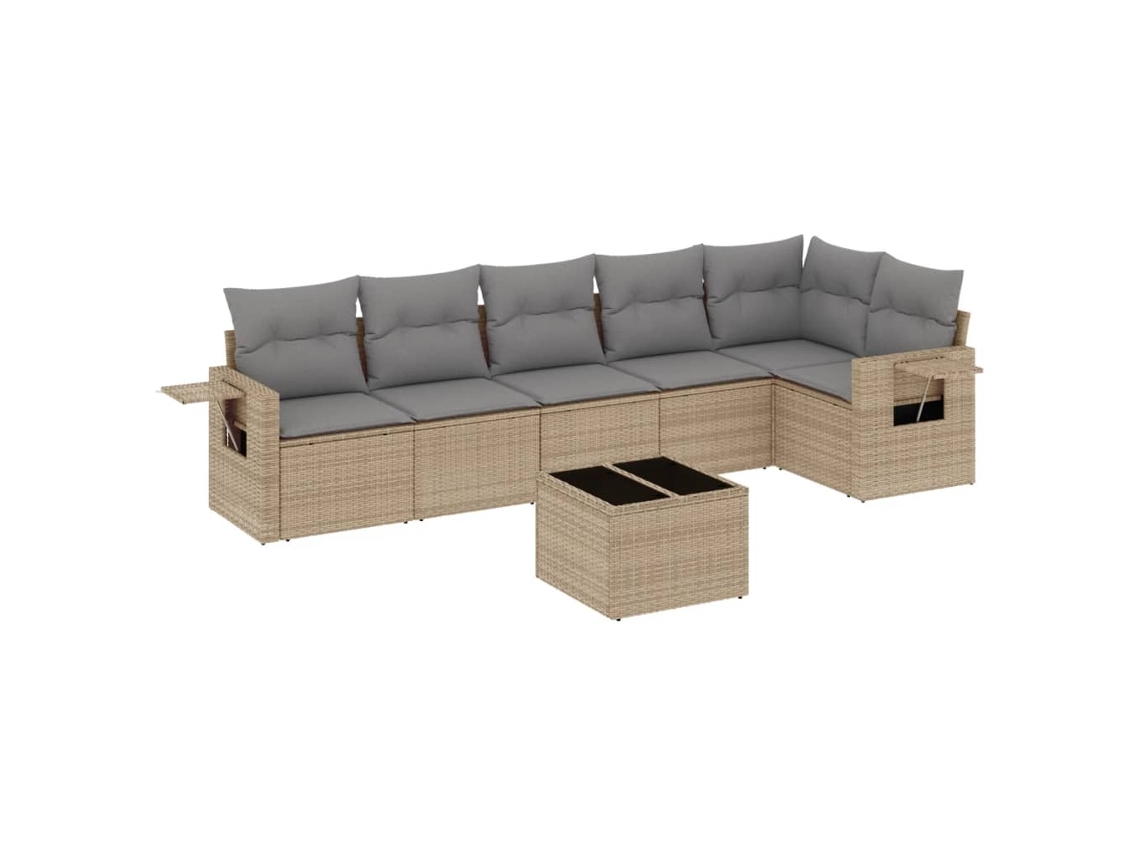 Conjunto de 7 Sofás para Jardim com Almofadões Vime Pe Bege MAISON EXCLUSIVE (7 pcs)