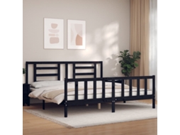 Vidaxl Estrutura de Cama com Cabeceira 200x200 Cm Madeira Maciça Preto