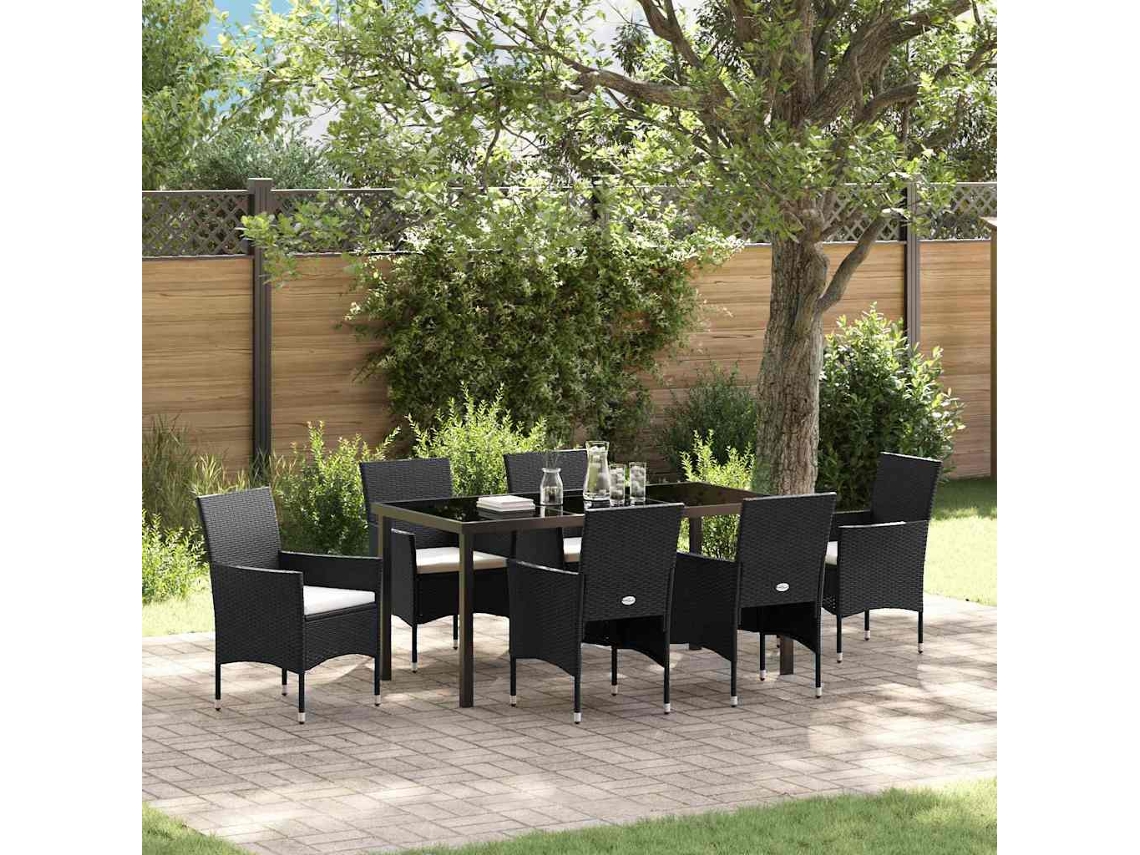 Vidaxl Conjunto de Jantar para Jardim com Almofada 7 Pcs Preto Vime Pe