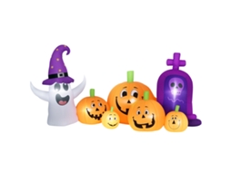 Abóbora inflável de Halloween com fantasma, luzes LED, IP44, inflador, 240x130x130cm S/MARK