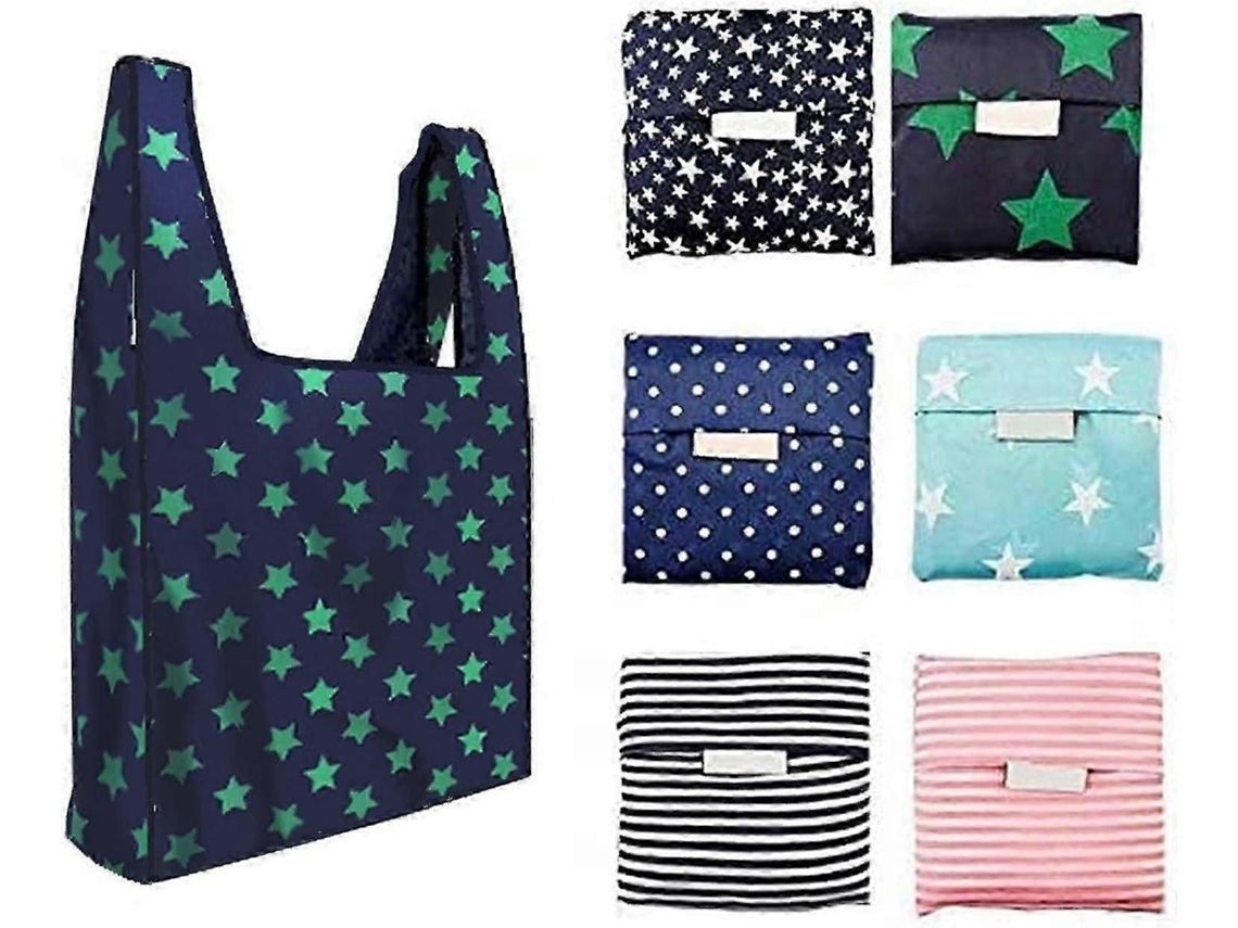 Conjunto De 6 Sacolas De Compras Reutilizáveis, Dobráveis ​​e Laváveis, Com Capacidade Para Até 15,8 Kg (35 Lb). Ecológicas, Cabem No Bolso, Impe
