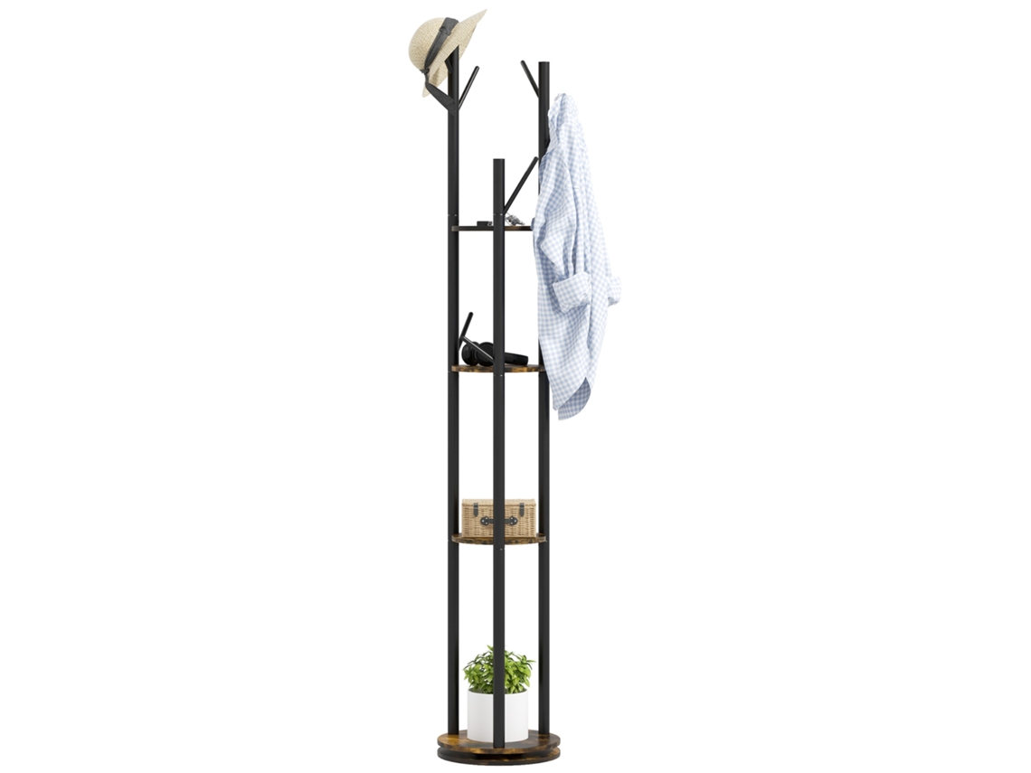 Cabide de Chão Giratório com 8 Ganchos e 4 Prateleiras no Industrial 30x175cm S/MARCA