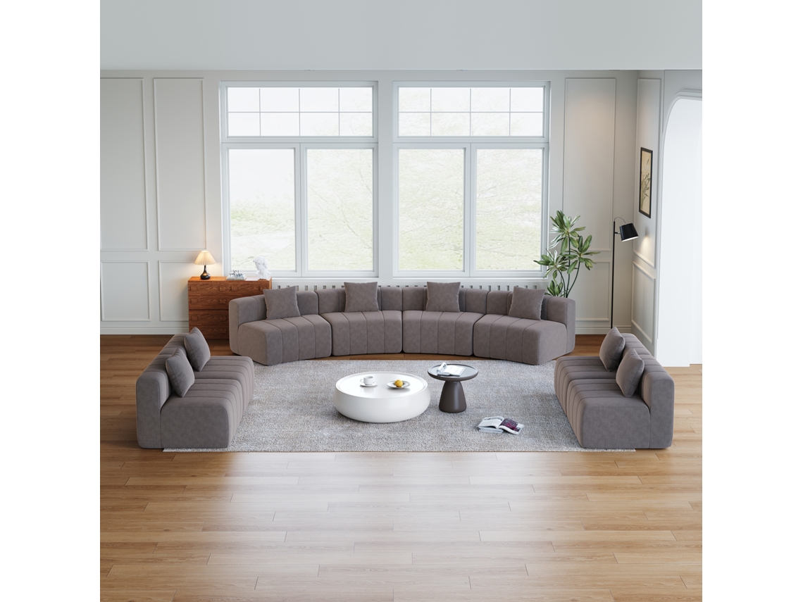 Módulo De Sofá Curvo Em Chenille Com 2 Almofadas, Sofá Semicircular Curvo E Simétrico Para Quarto, Sala De Estar, Escritório