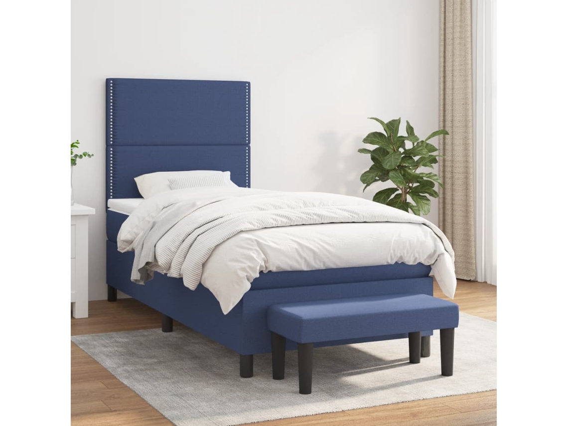 Vidaxl Cama Com Molas/colchão 90x200 Cm Tecido Azul