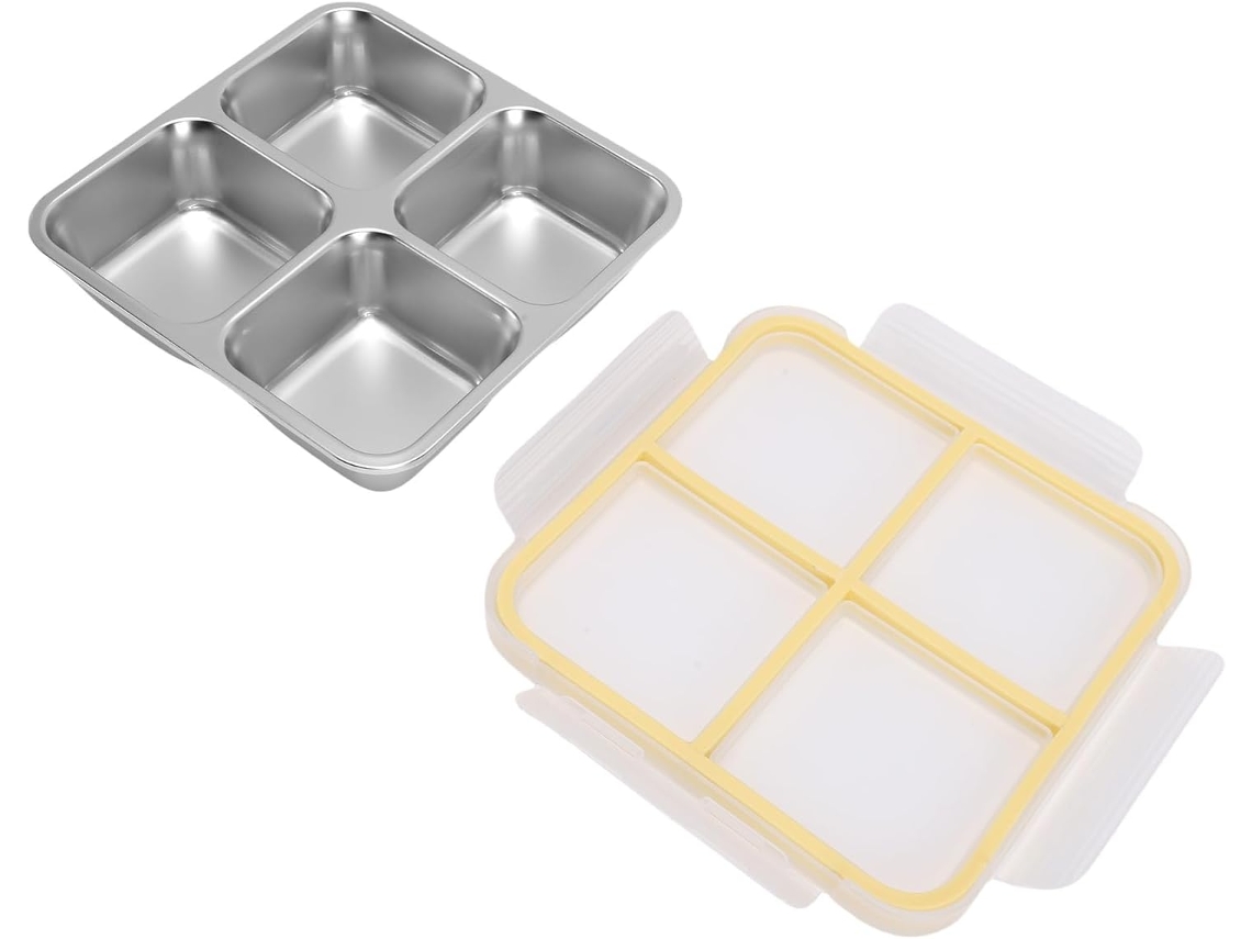 Lancheira Focket Em Aço Inoxidável, Com 4 Compartimentos, À Prova De Vazamentos, Ideal Para Lanches, Com Tampa Segura