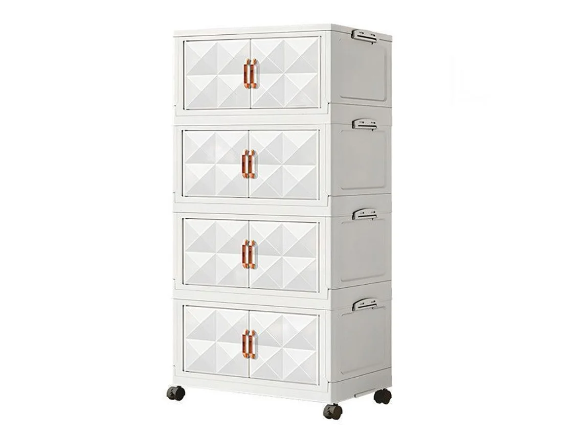 Caixa De Armazenamento Plástica, 4 Caixas De Armazenamento Dobráveis, Para Quarto, Sala, Cozinha, Branco Com Rodas Wevalley