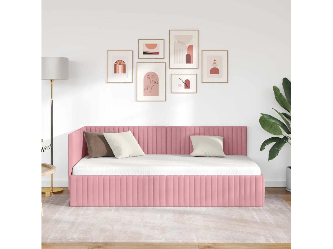 Estrutura de Cama de Canto Rosa 90 Cm X 190 Cm Veludo MAISON EXCLUSIVE