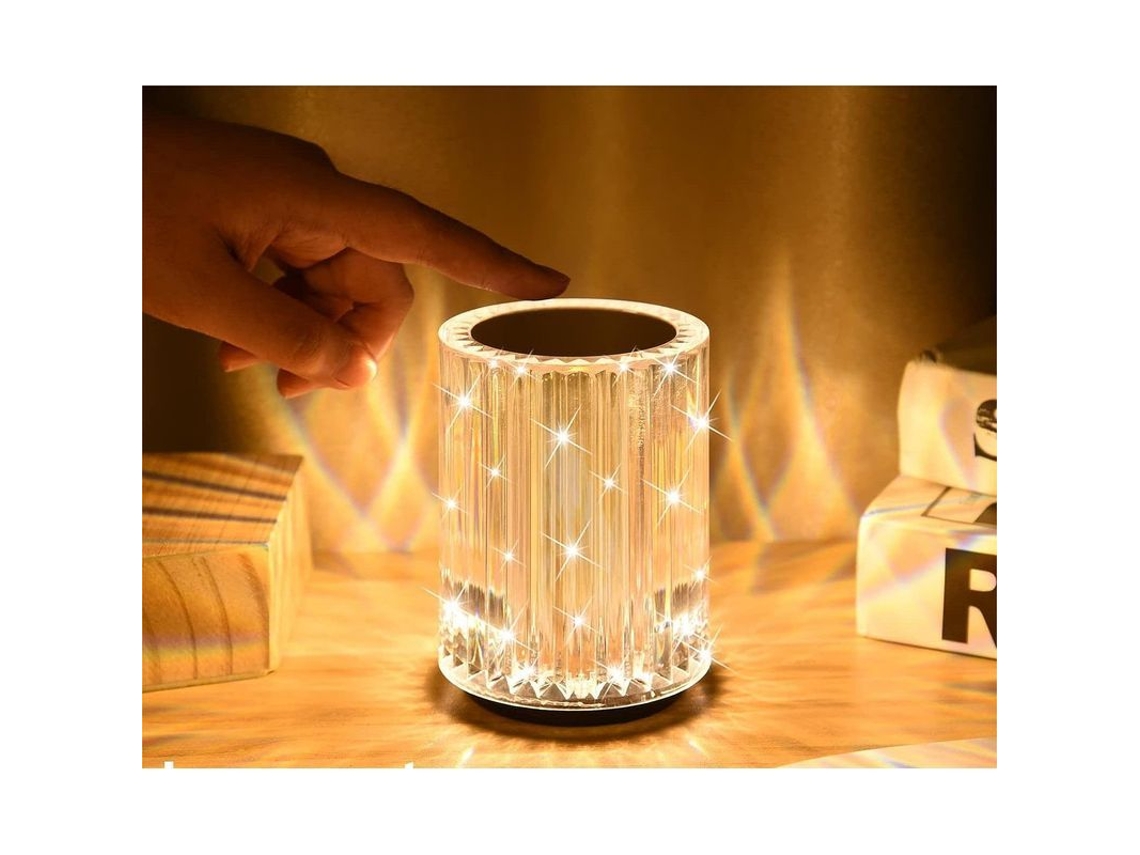 Lâmpada De Mesa Cristal Led Com Controle Táctil Recarregável Para Quarto Bar Café Sala Festa