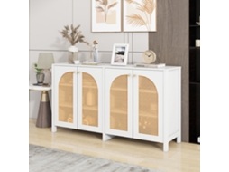 Aparador Minimalista Branco, 4 Portas Camaret, Alça Metal, Buffet Simples. Cs