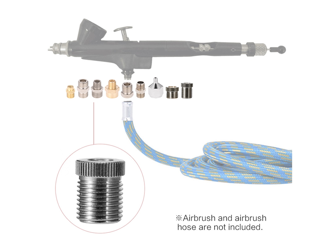Kit De 9 Adaptadores Profissionais Universais Para Conexões De Aerógrafo Compressor E Mangueira Acessórios Ferramenta Aerógrafo