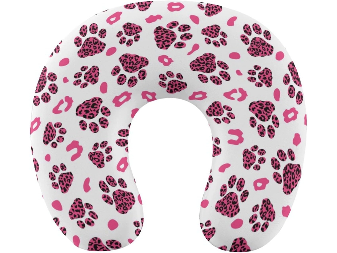 Almofada Formato de U com Estampa Leopardo, Viagem Lavável, Suporte Cervical Espuma Viscoelástica, Acessórios