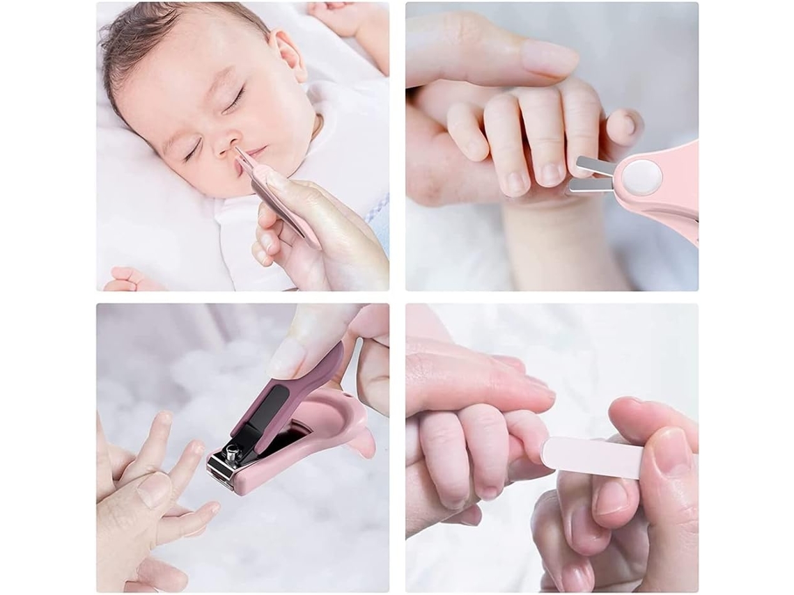 Cortador de unhas infantil Lurelia, em aço inoxidável, portátil, seguro, rosa, para bebês e crianças.