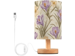 Abajur De Mesa Pequeno Com Flores Açafrão Roxas E Brancas Para Crianças, Ideal Para Cômoda, Perfeito Para Meninas