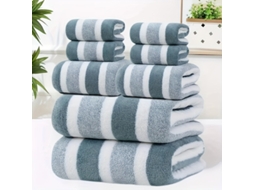 Conjunto de 8 Toalhas Superabsorventes, Sem Fiapos, Ultramacias, Padrão Hotel Cinco Estrelas, com Estampa em Dois Tons e Listras BRILVIBERA