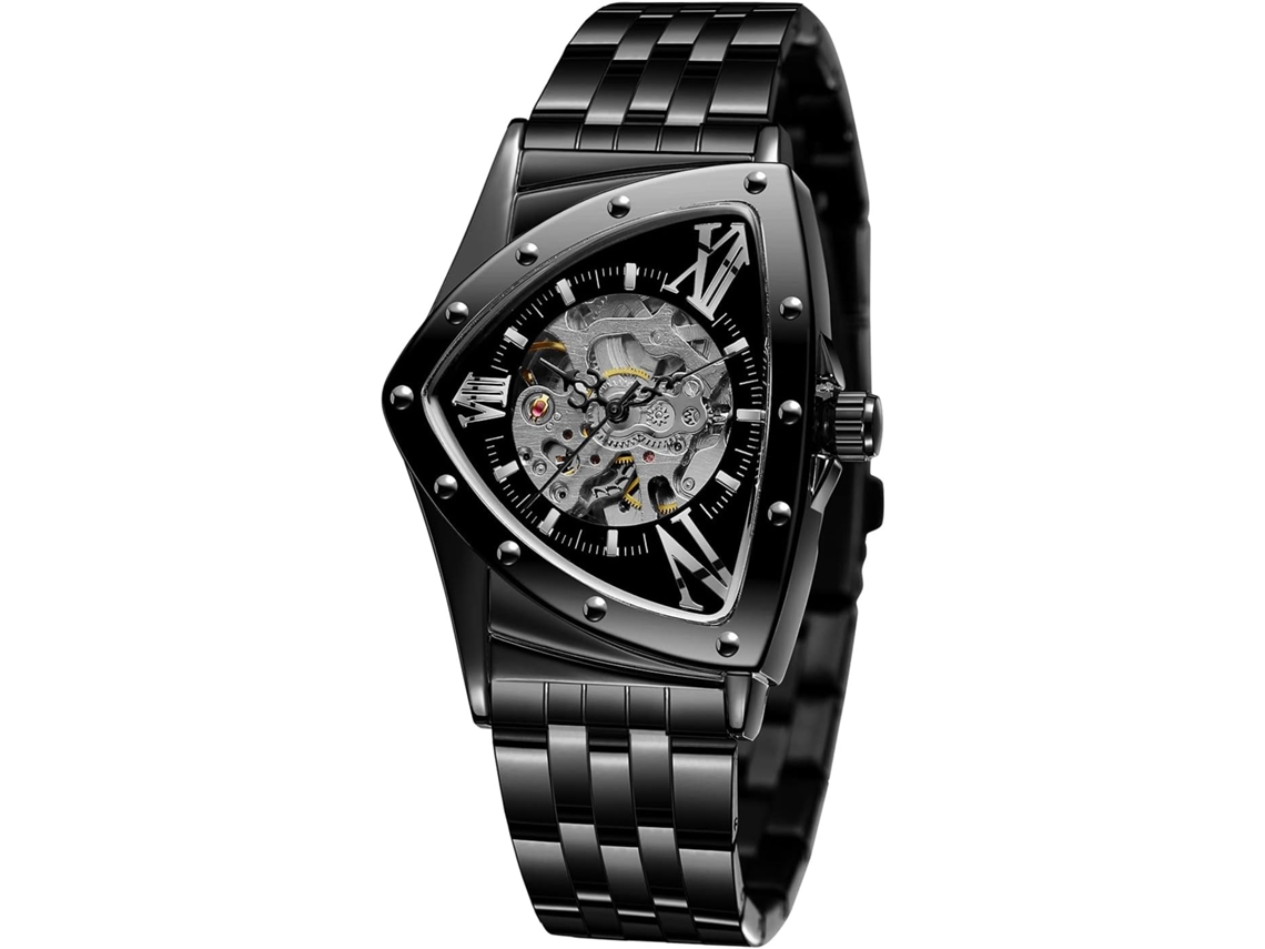 Relógio Masculino VEANXIN 30M À Prova de Água Esqueleto Oco Automático Retro Triangular Relógio de Pulso