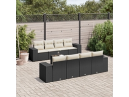 9 Pcs Conjunto De Sofás P/ Jardim C/ Almofadões Vime Pe Preto Dkd Home Decor
