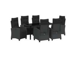 Conjunto 7 De Jantar De Jardim Vidaxl Em Rattan Poliéster Preto