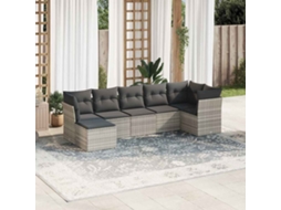 Vidaxl 7 Pcs Conj. Sofás Jardim Com Almofadões Vime Pe Cinzento-claro