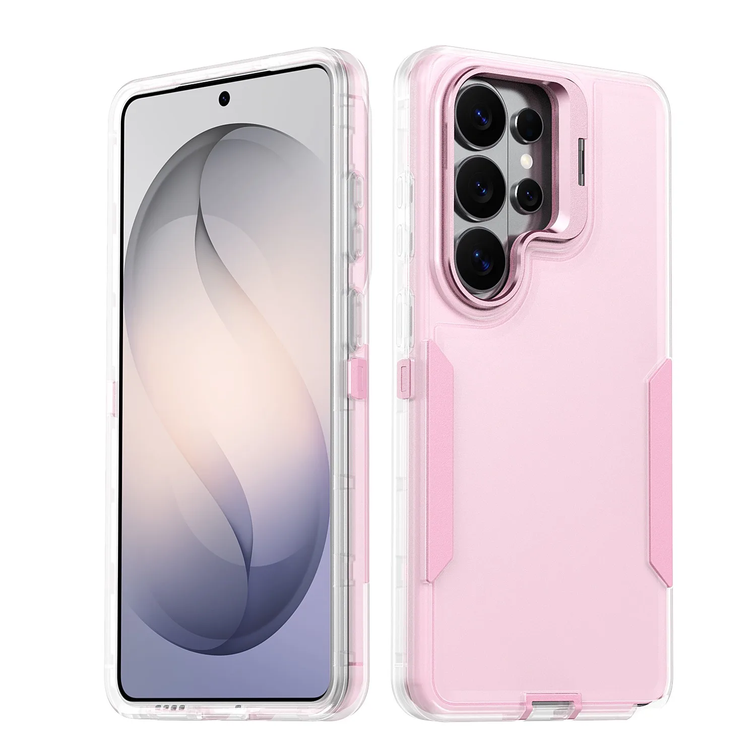 (rosa, Galaxy S26 Plus) Capa Protetora Completa Em Material Híbrido Resistente Com Suporte De Lente Em Liga Metálica.