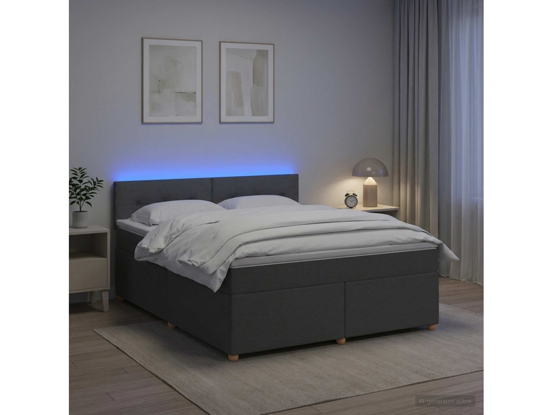 Vidaxl Cama Box Spring Com Colchão Cinzento-escuro 140 X 190 Cm Tecido