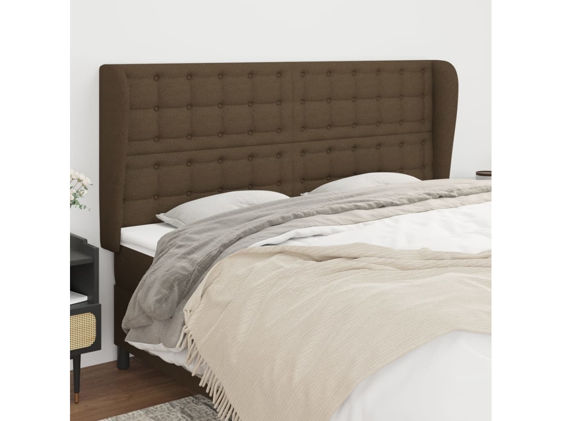 Cabeceira Cama C/ Abas Tecido 203x23x118/128 Cm Castanho-escuro