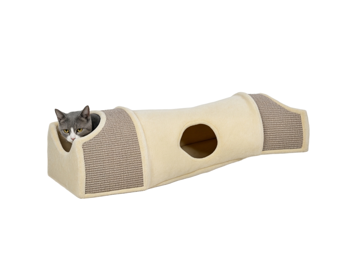Túnel Para S Com 3 Aberturas, Pelúcia, Corda De Sisal Para Arranhar, 107x38x29 Cm, Bege/cinza